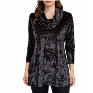 Jones New York Black Crushed Velvet Cowl Neck Tunic Top Whimisgoth Witchy Vamp L